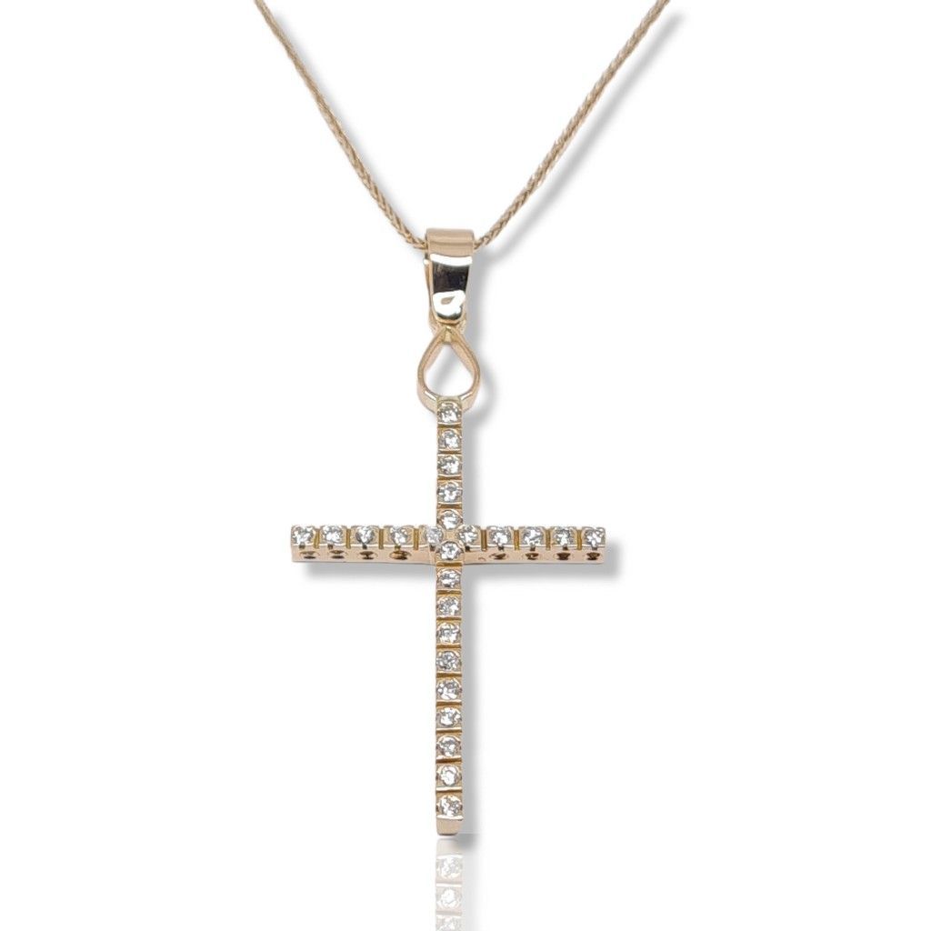 Rose gold cross (with chain) k18 with diamonds (code H2044)
